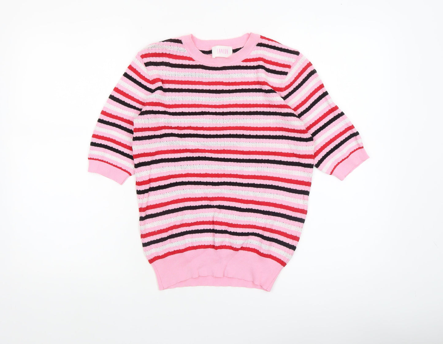 Aviva Women’s Pink Striped Knit Short Sleeve Top Size 12