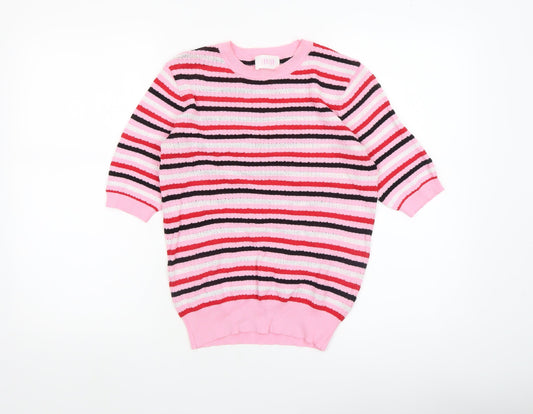 Aviva Women’s Pink Striped Knit Short Sleeve Top Size 12