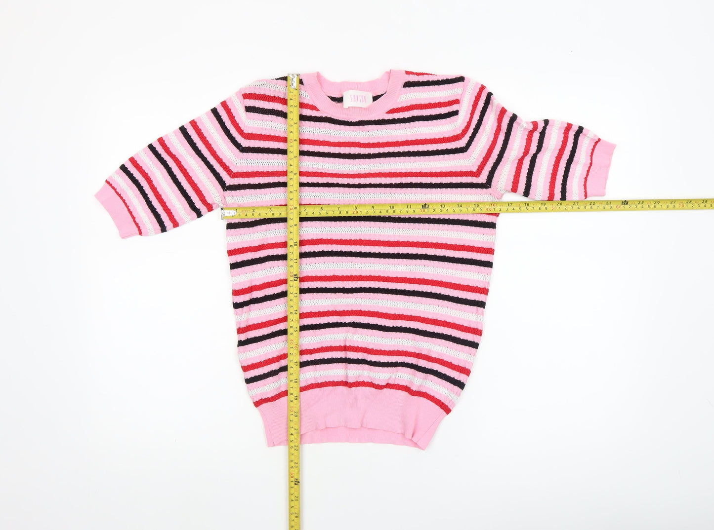 Aviva Women’s Pink Striped Knit Short Sleeve Top Size 12