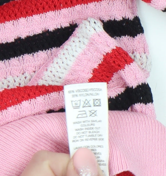 Aviva Women’s Pink Striped Knit Short Sleeve Top Size 12
