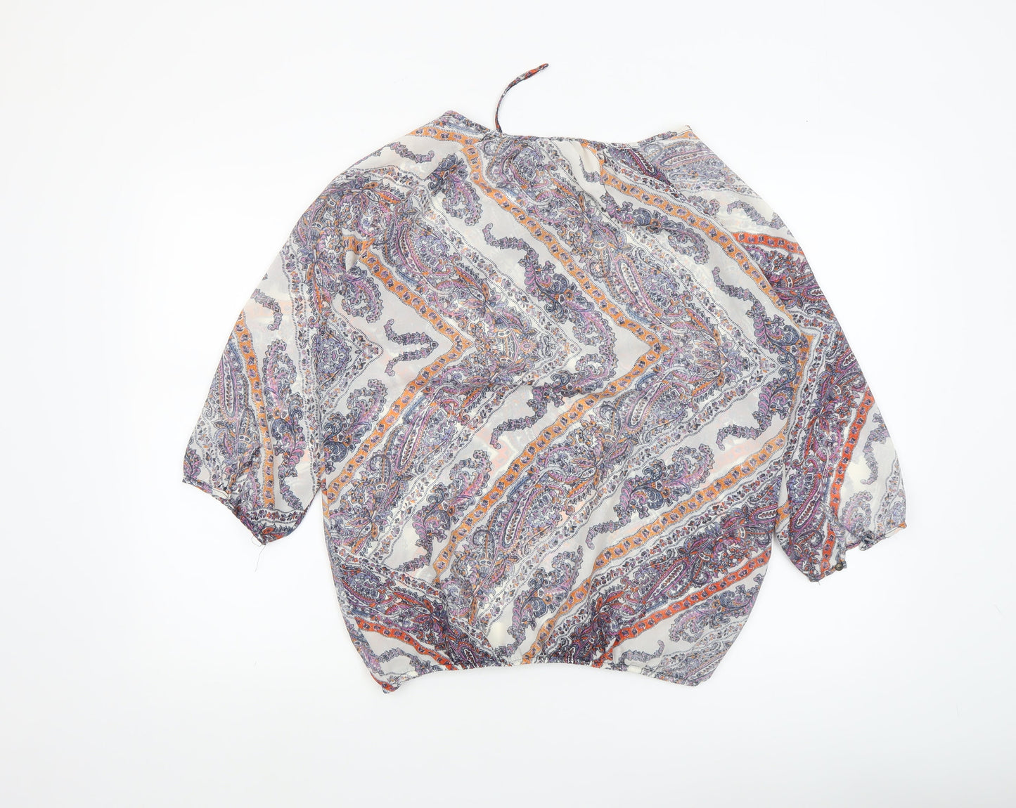 Stradivarius Women’s Multicoloured Paisley Chiffon Tunic Blouse Size 12