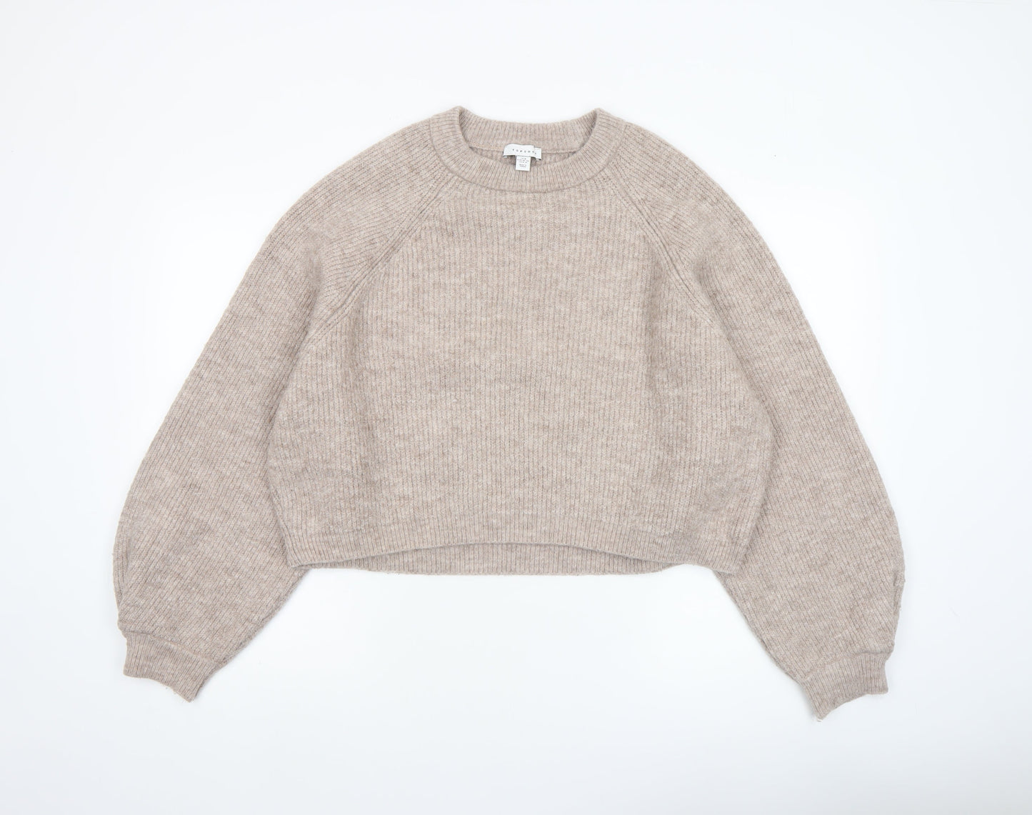 Topshop Women Beige Ribbed Crew Neck Pullover Jumper Size M