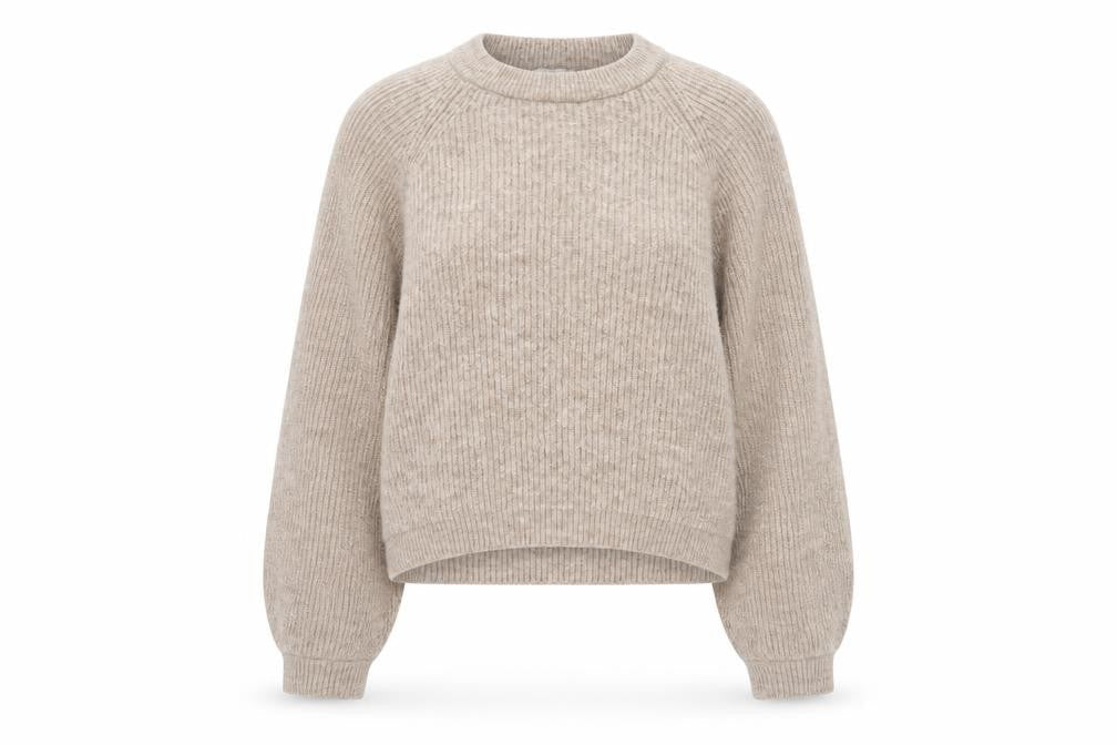 Topshop Women Beige Ribbed Crew Neck Pullover Jumper Size M