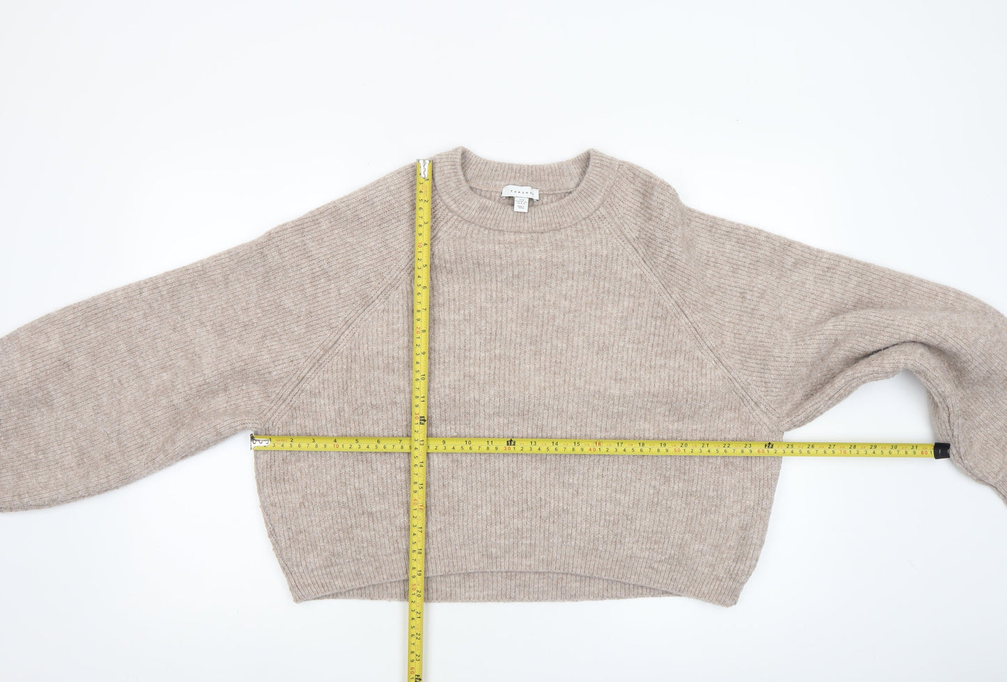 Topshop Women Beige Ribbed Crew Neck Pullover Jumper Size M