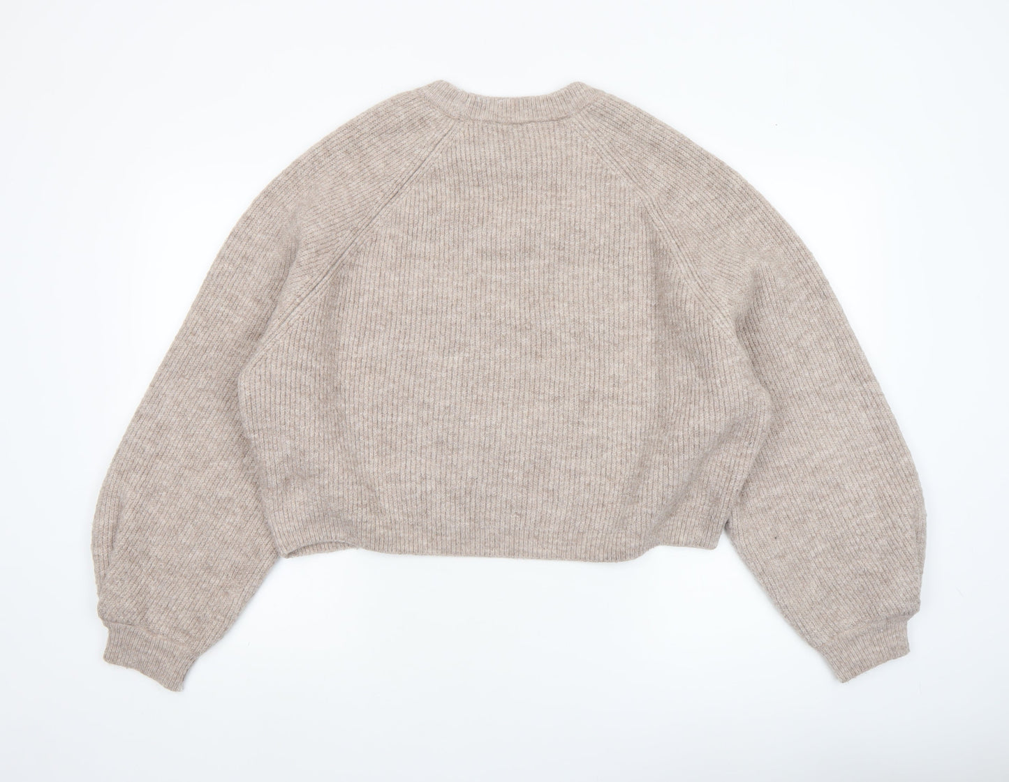 Topshop Women Beige Ribbed Crew Neck Pullover Jumper Size M