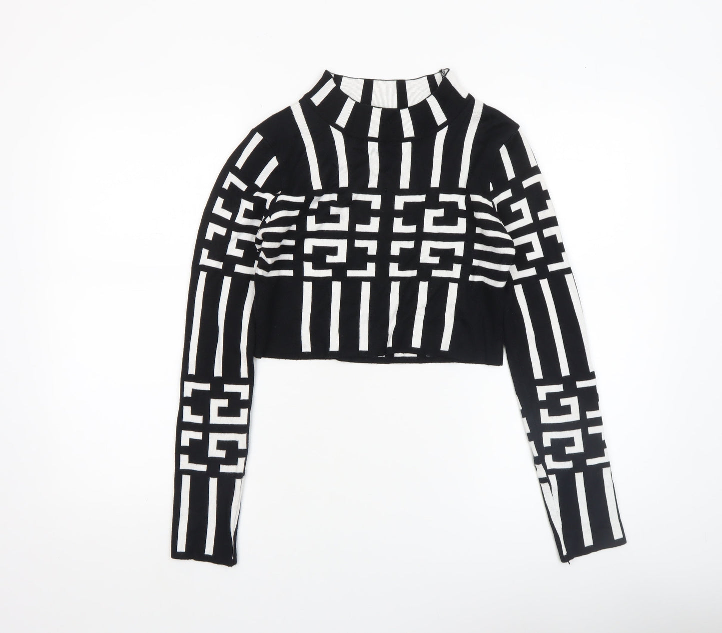 QED London Women's Black Geometric High Neck Knit Jumper Size S