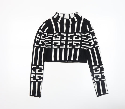 QED London Women's Black Geometric High Neck Knit Jumper Size S