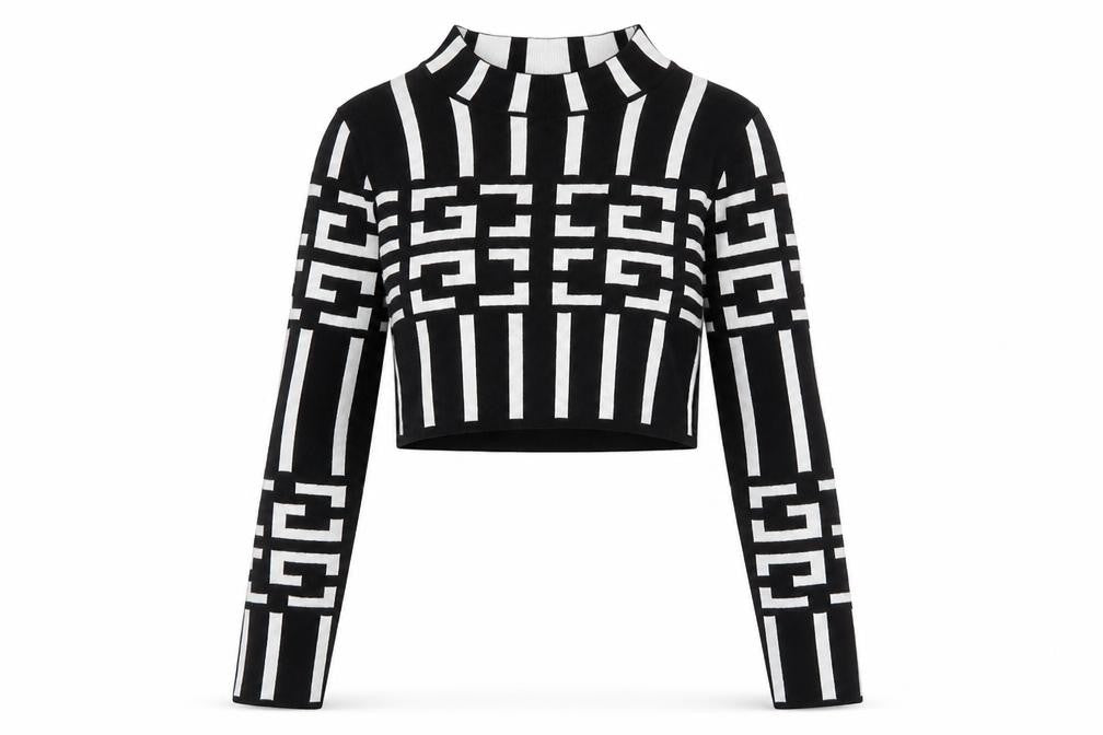 QED London Women's Black Geometric High Neck Knit Jumper Size S