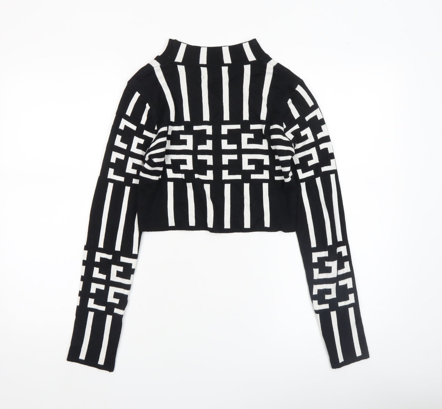 QED London Women's Black Geometric High Neck Knit Jumper Size S