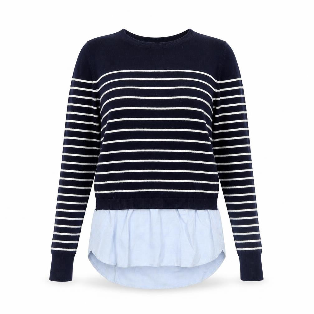 Oasis Women's Blue Striped Crew Neck Pullover Jumper XS