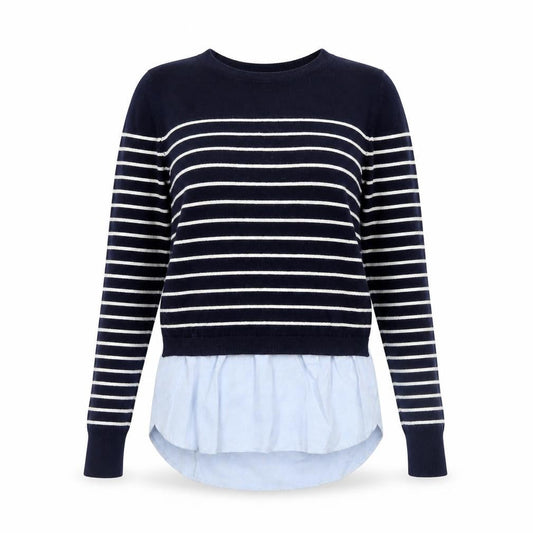 Oasis Women's Blue Striped Crew Neck Pullover Jumper XS