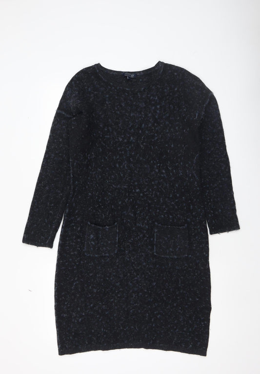 Bloomings Women Black Wool Knit Long Sleeve Jumper Dress L