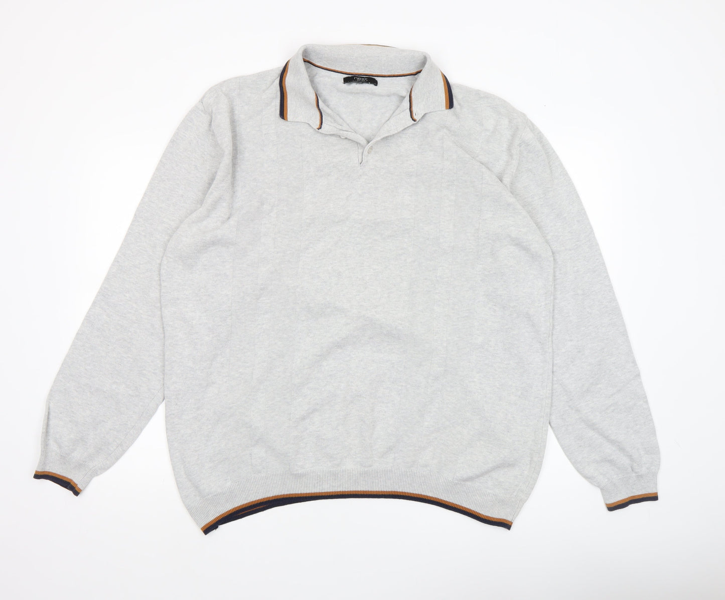 Next Men’s Grey Collared Cotton Pullover Jumper 2XL Classic Fit