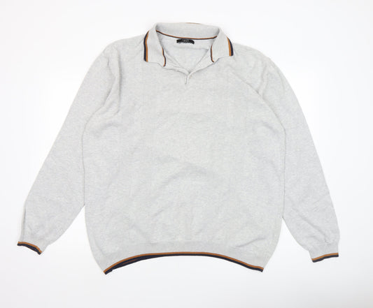 Next Men’s Grey Collared Cotton Pullover Jumper 2XL Classic Fit