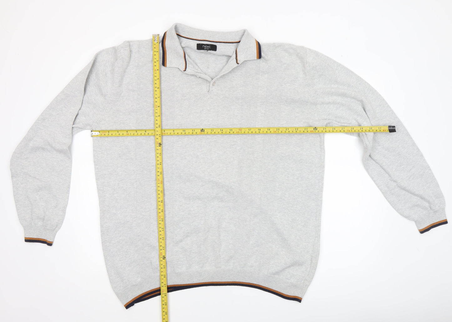 Next Men’s Grey Collared Cotton Pullover Jumper 2XL Classic Fit