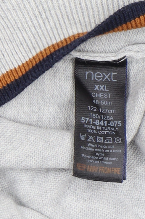 Next Men’s Grey Collared Cotton Pullover Jumper 2XL Classic Fit