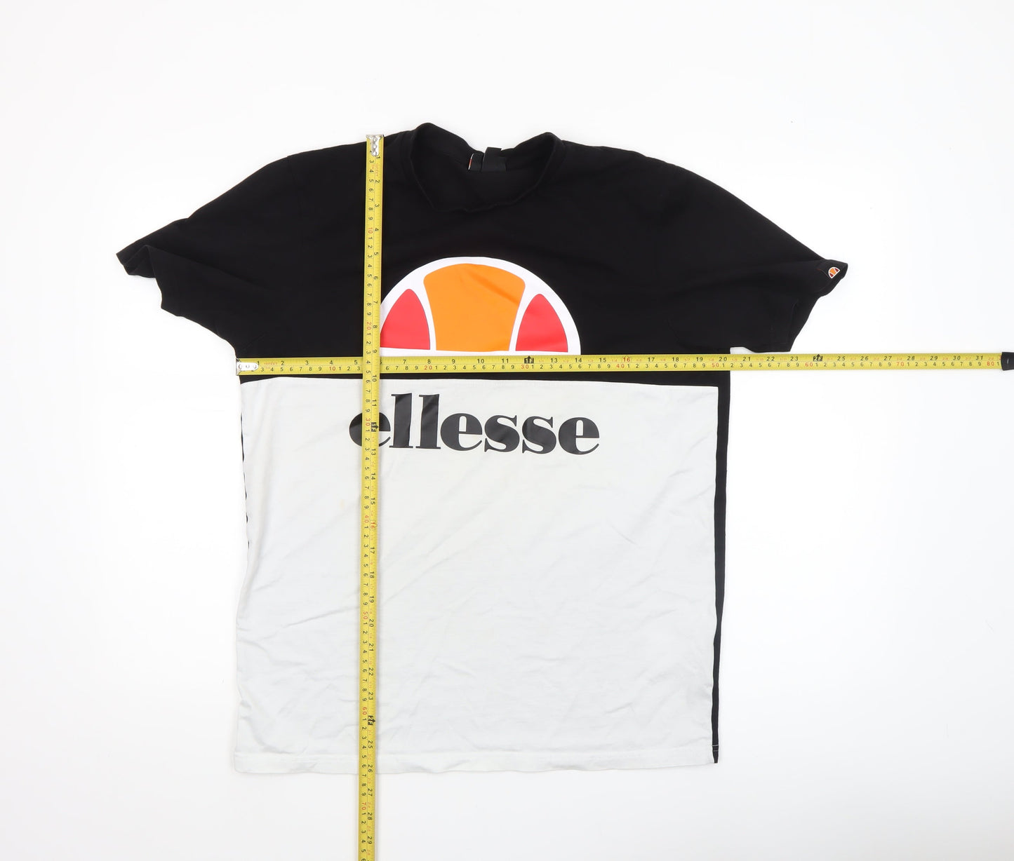 Ellesse Men's Black & White Colourblock Logo T-Shirt UK L