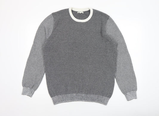 Reiss Men's Grey Cotton Crew Neck Geometric Knit Jumper XL