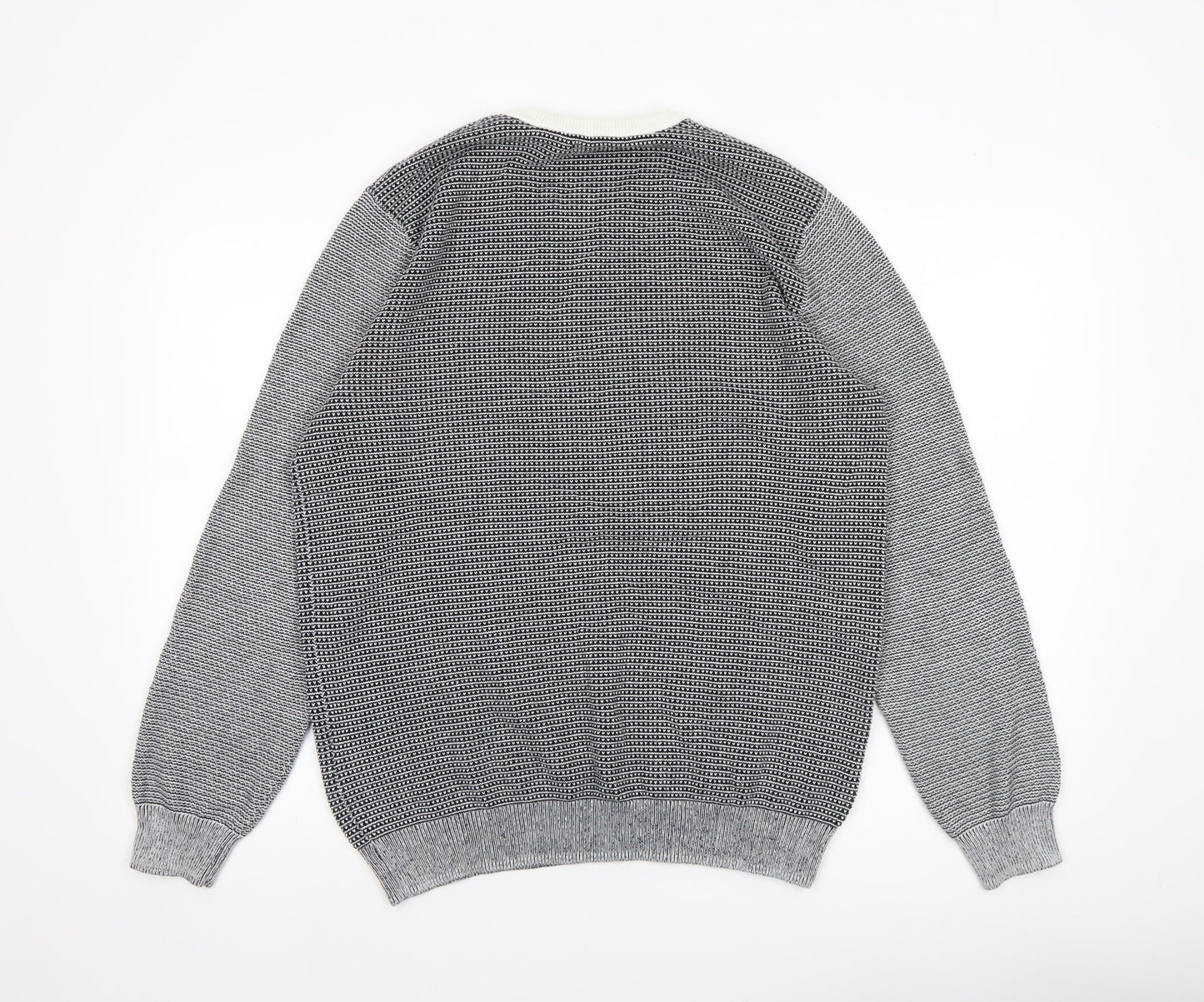 Reiss Men's Grey Cotton Crew Neck Geometric Knit Jumper XL
