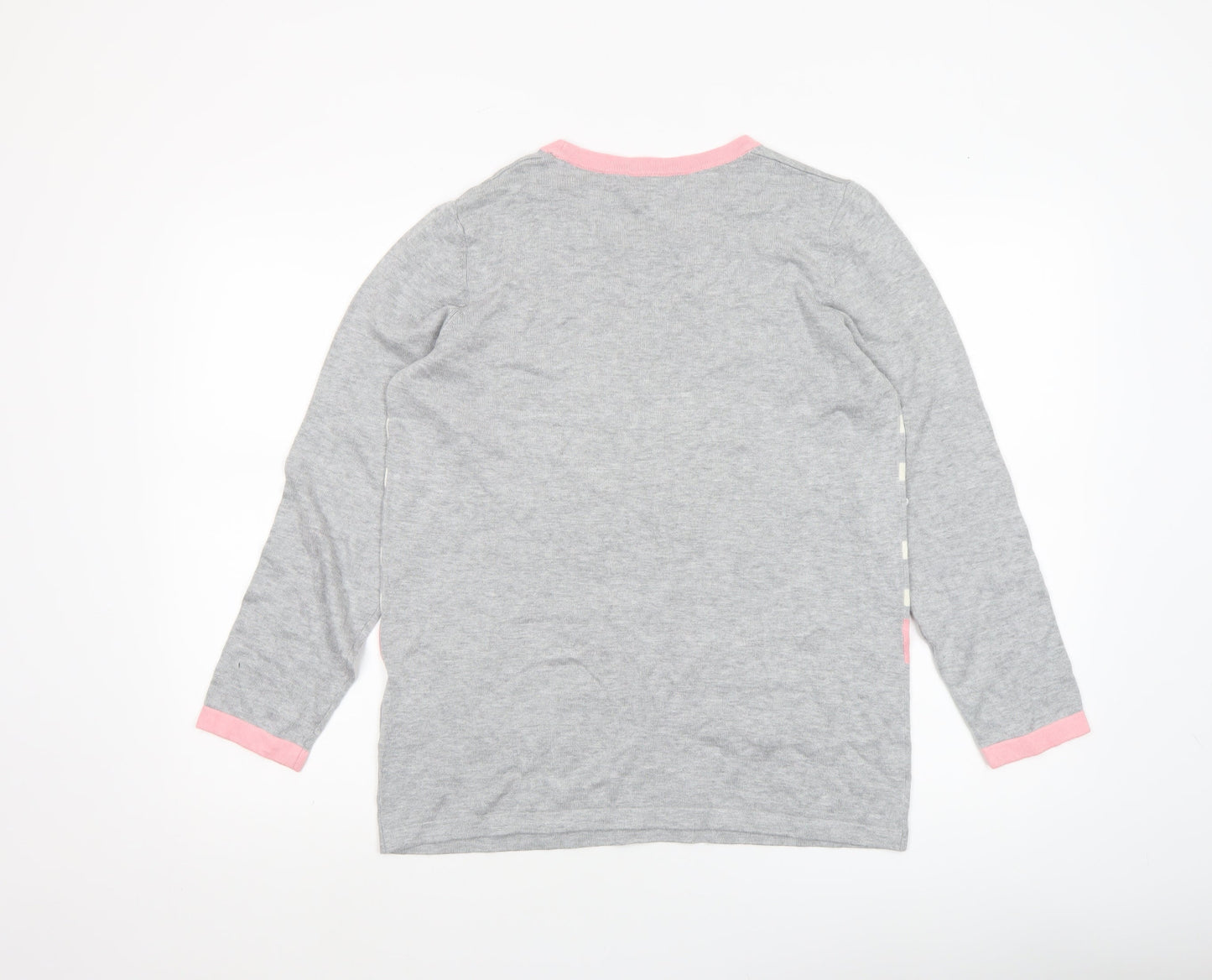 Bassini Women's Grey Pink Stripe Cotton Blend Pullover Jumper L