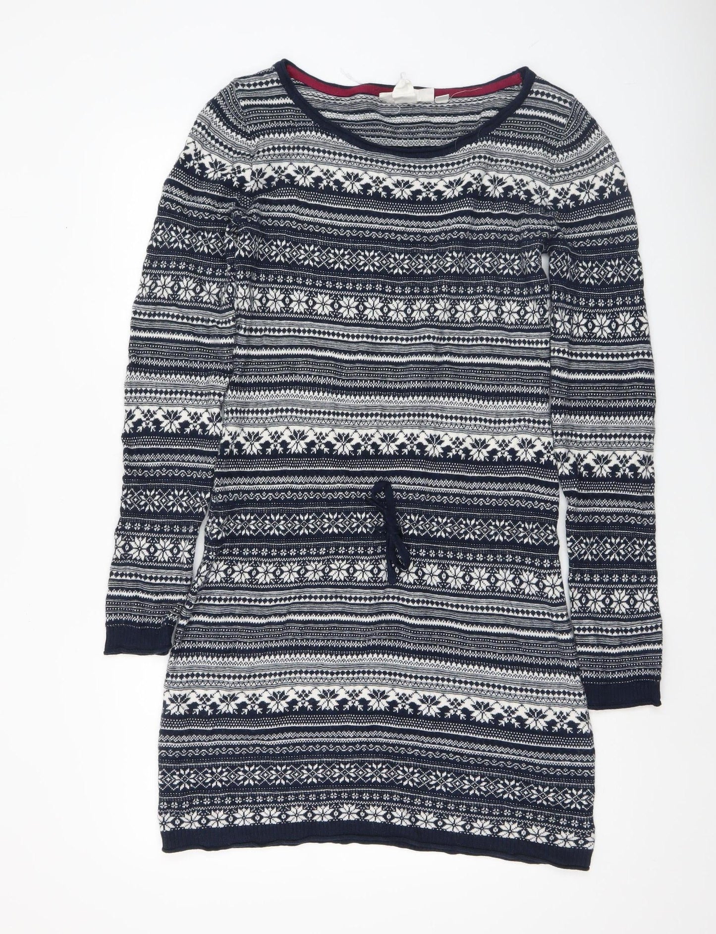 H&M Women’s Blue Fair Isle Knit Jumper Dress Size 12 Long Sleeve Winter
