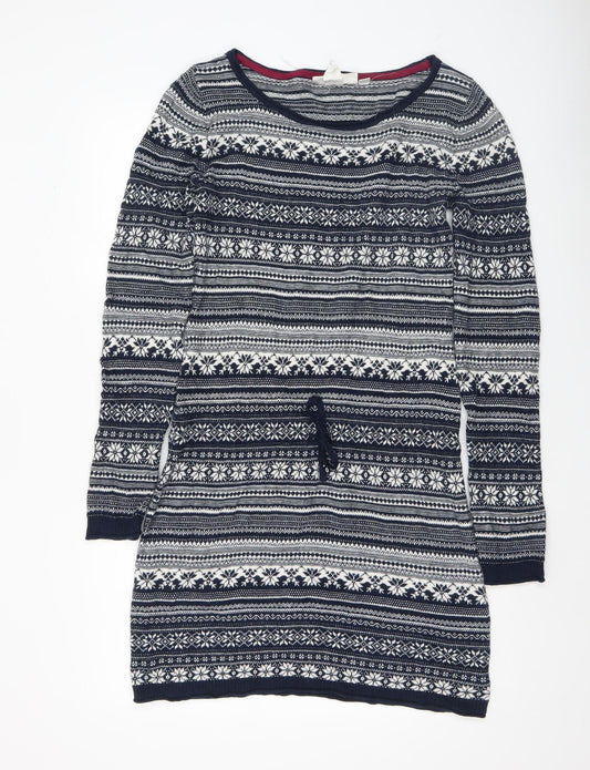 H&M Women’s Blue Fair Isle Knit Jumper Dress Size 12 Long Sleeve Winter