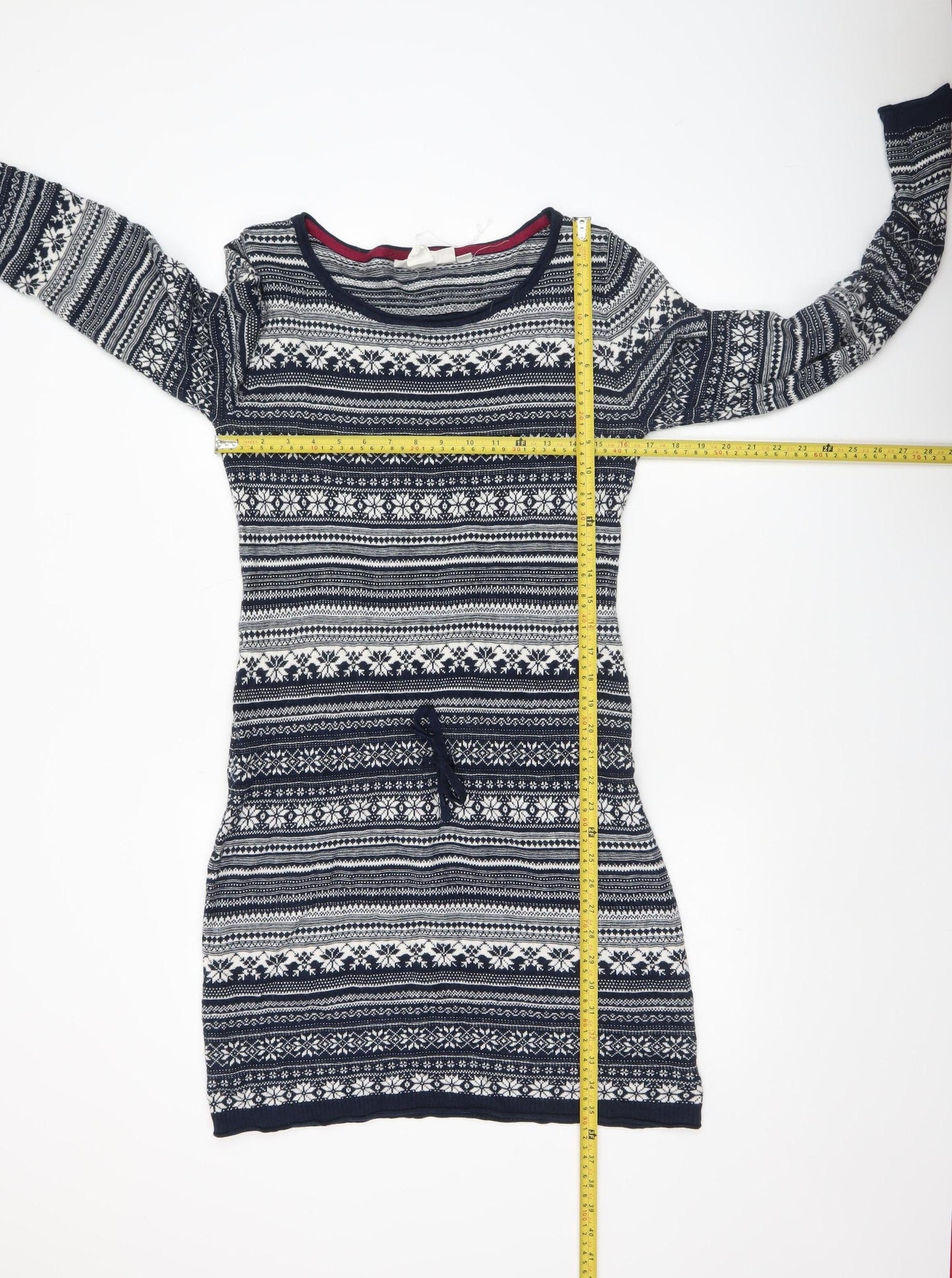 H&M Women’s Blue Fair Isle Knit Jumper Dress Size 12 Long Sleeve Winter