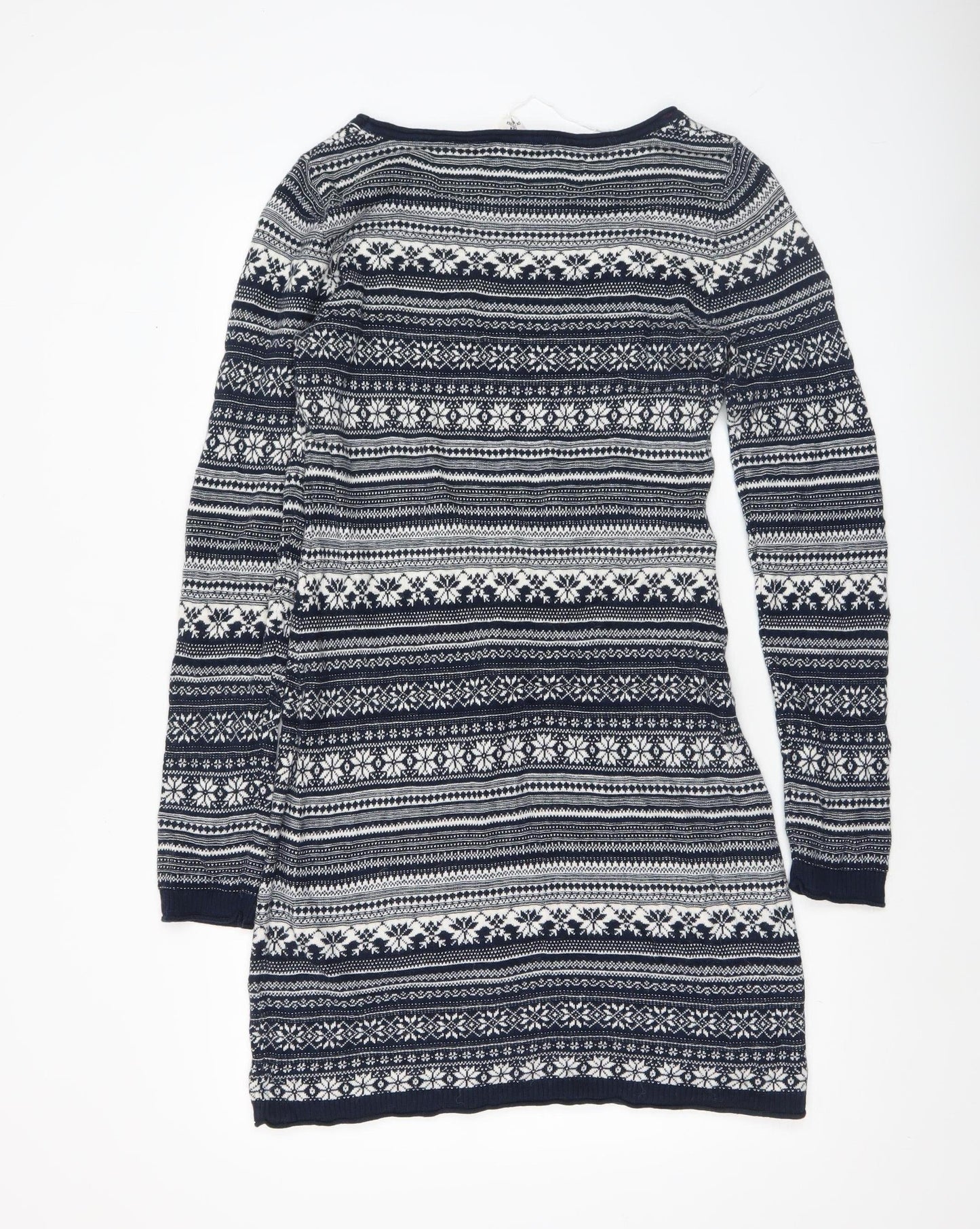 H&M Women’s Blue Fair Isle Knit Jumper Dress Size 12 Long Sleeve Winter