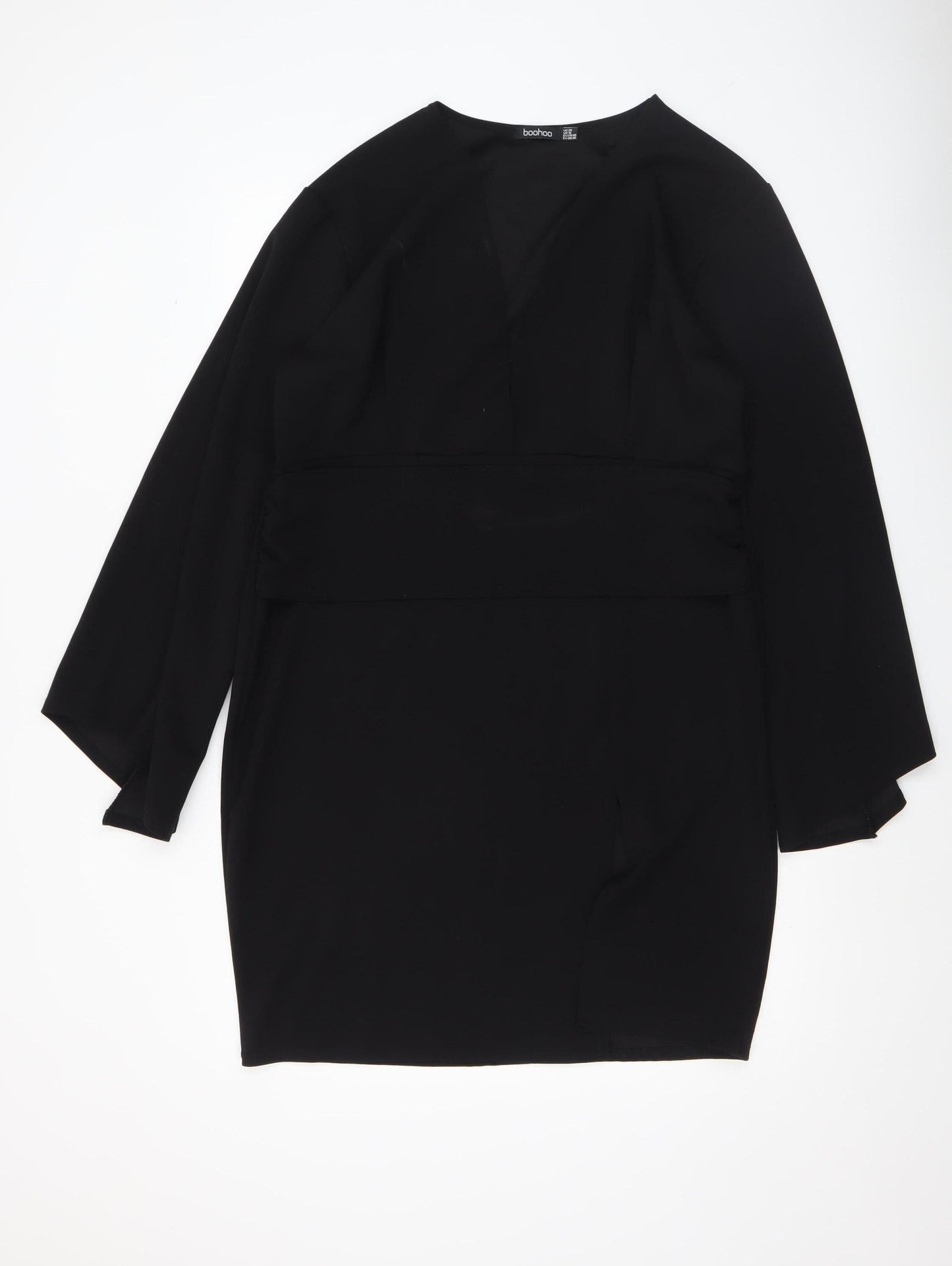 Boohoo Women’s Black Size 20 Bodycon Long Sleeve V-Neck Stretch Dress