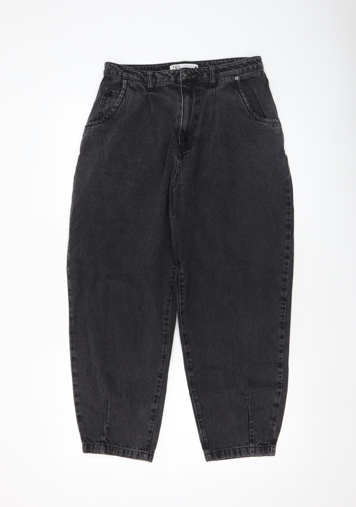 ZARA Women Black Mom Jeans M High Waist Relaxed Fit Denim