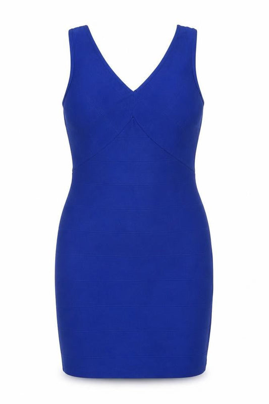 Doll & Frog Women's Blue Bodycon Zip V-Neck Sleeveless Dress Size 16