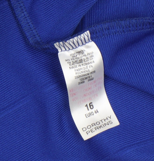 Doll & Frog Women's Blue Bodycon Zip V-Neck Sleeveless Dress Size 16