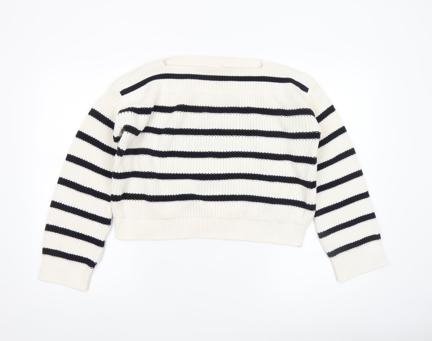 Hush Women’s Ivory Black Striped Knit Pullover Jumper XS Cotton