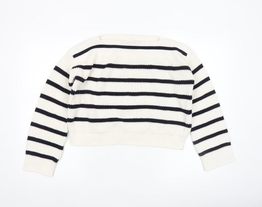 Hush Women’s Ivory Black Striped Knit Pullover Jumper XS Cotton