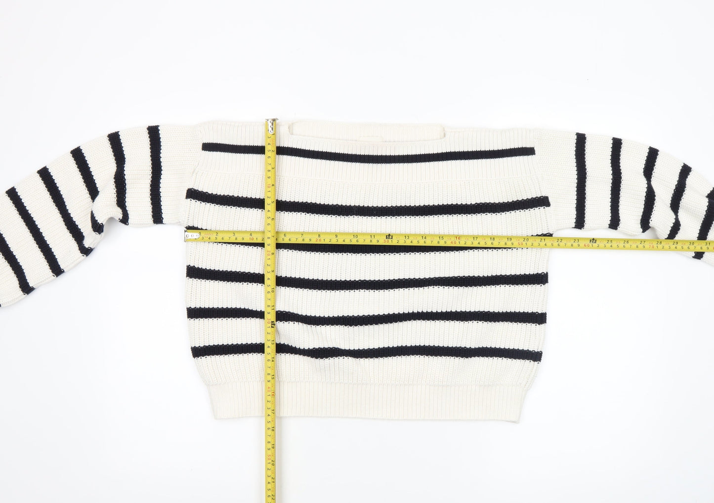 Hush Women’s Ivory Black Striped Knit Pullover Jumper XS Cotton