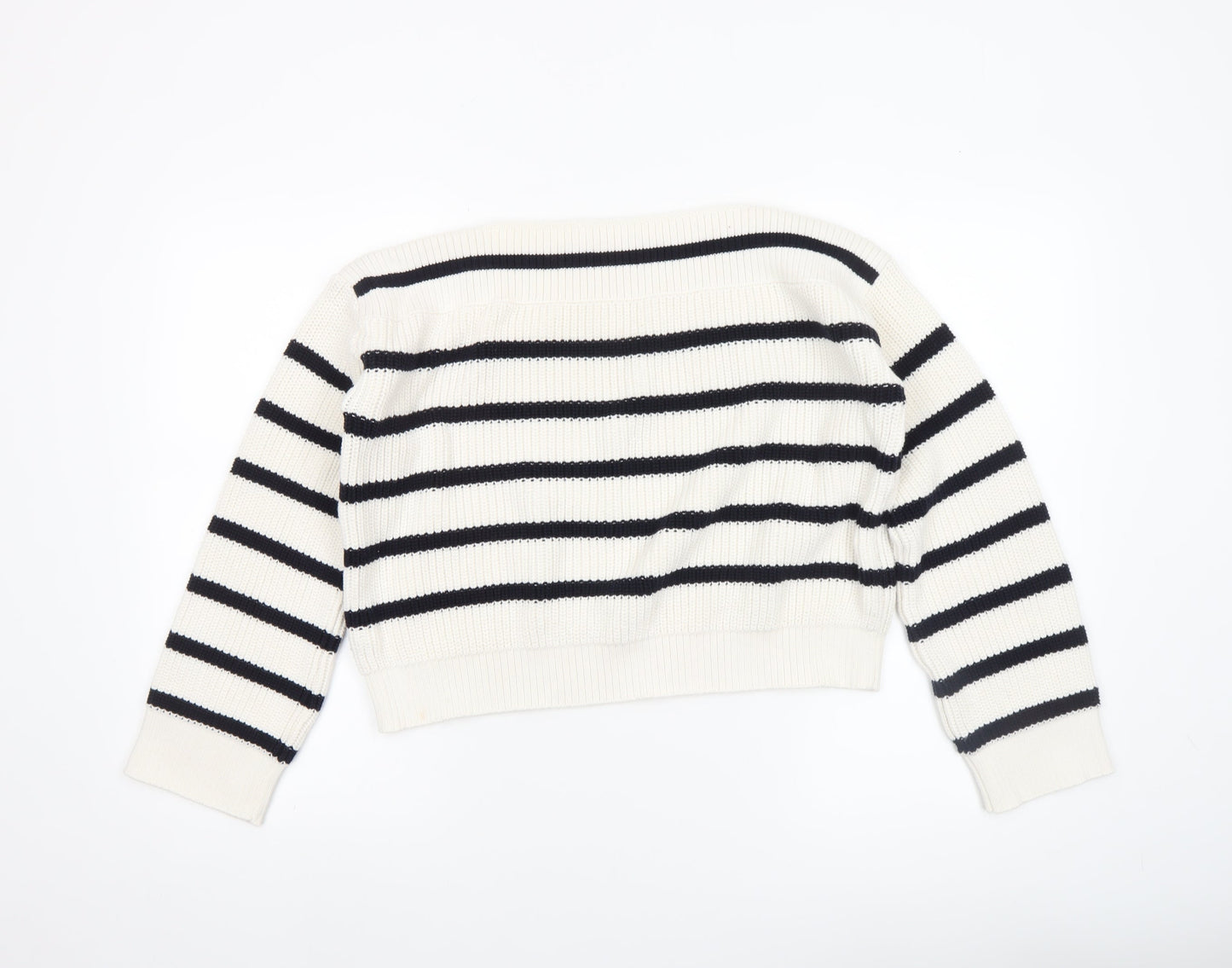 Hush Women’s Ivory Black Striped Knit Pullover Jumper XS Cotton