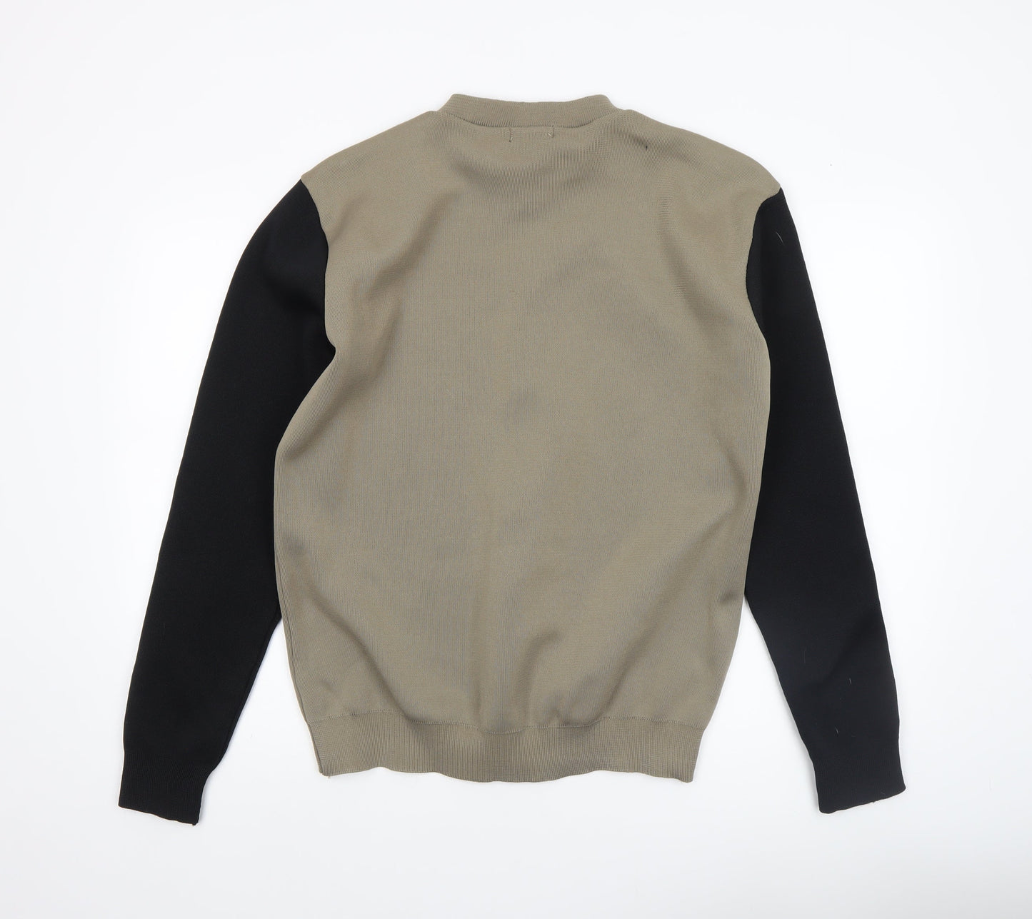 boohooMAN Men's Khaki & Black Bomber Jacket Size L Full Zip Lightweight Knit