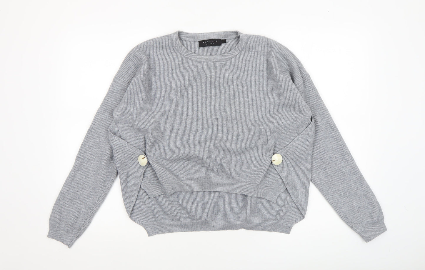 Angeleye London Womens Grey Size 14 Ribbed Knit Button Jumper