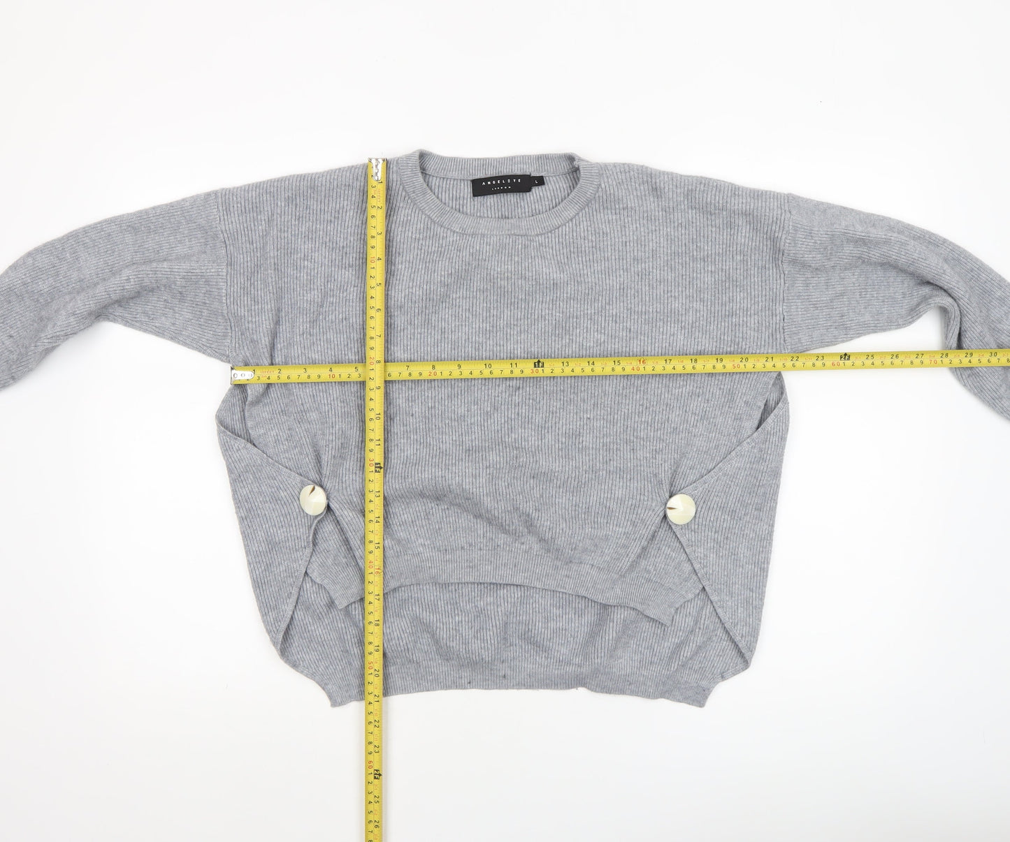 Angeleye London Womens Grey Size 14 Ribbed Knit Button Jumper
