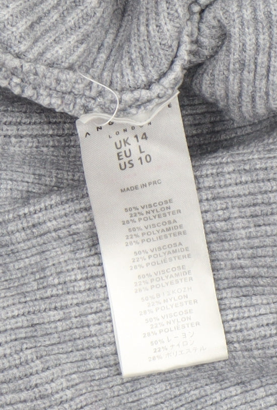 Angeleye London Womens Grey Size 14 Ribbed Knit Button Jumper