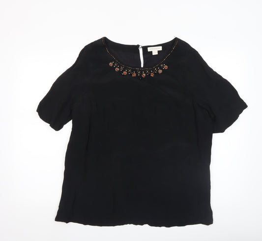Monsoon Women Black Beaded Tunic Blouse Size 14 Viscose