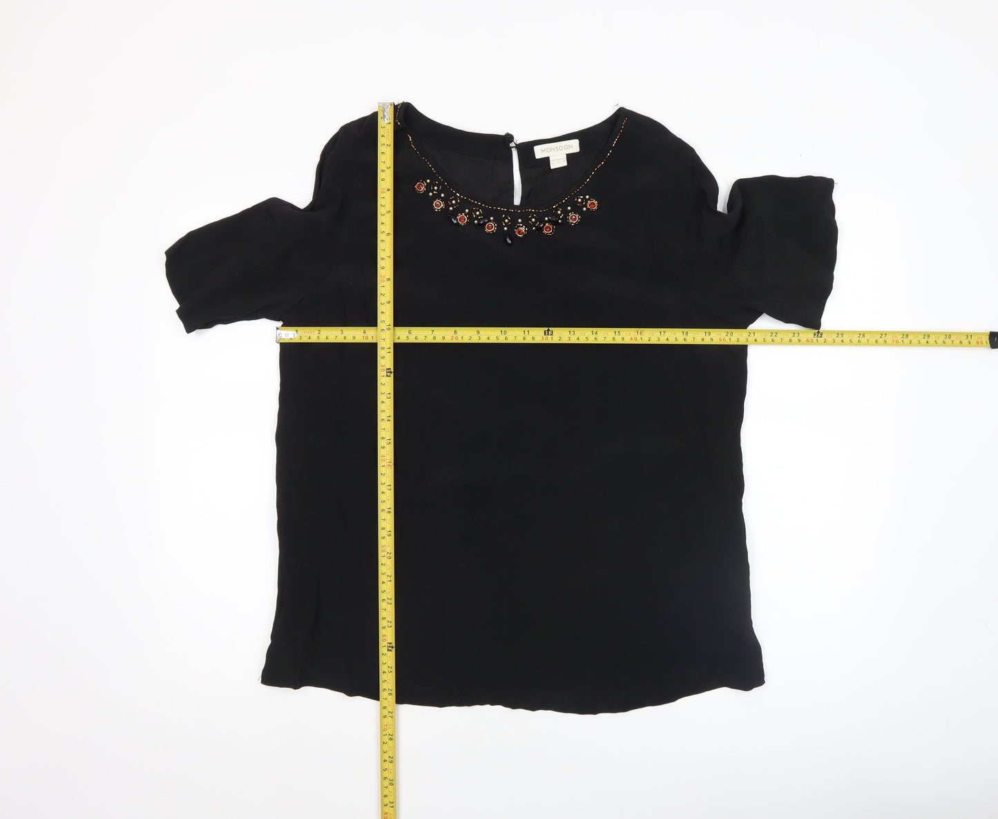 Monsoon Women Black Beaded Tunic Blouse Size 14 Viscose