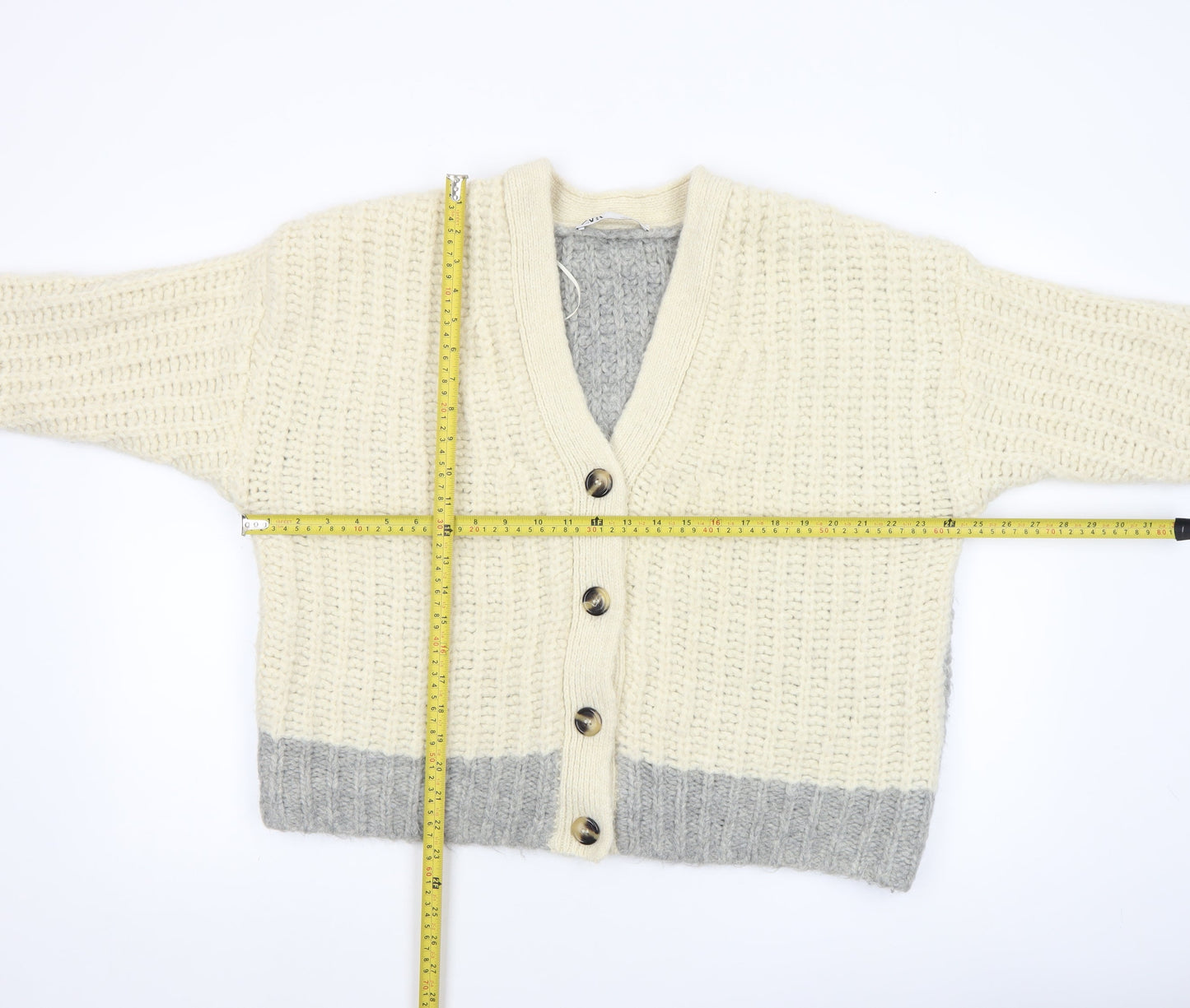 Zara Women’s Cream Grey Chunky Knit Cardigan Size S