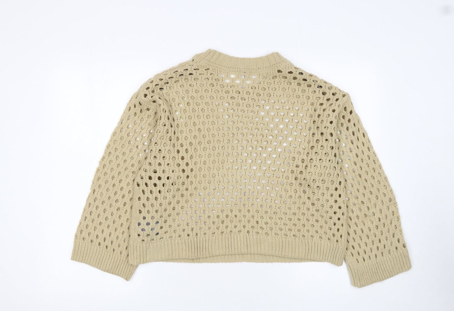 H&M Women Beige Open-Knit Acrylic Jumper Medium UK 12