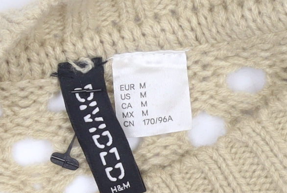 H&M Women Beige Open-Knit Acrylic Jumper Medium UK 12