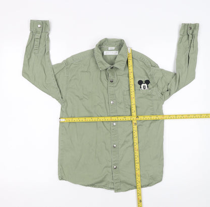 Zara Boys Green Disney Mickey Mouse Button-Up Long Sleeve Shirt Age 8