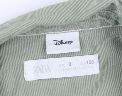 Zara Boys Green Disney Mickey Mouse Button-Up Long Sleeve Shirt Age 8