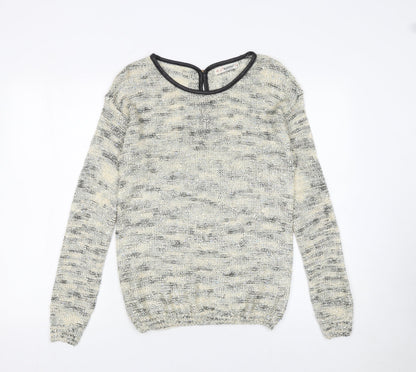 QUEEN'S Women's Grey Open-Knit Bow Back Pullover Jumper Size S