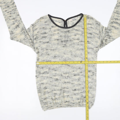 QUEEN'S Women's Grey Open-Knit Bow Back Pullover Jumper Size S
