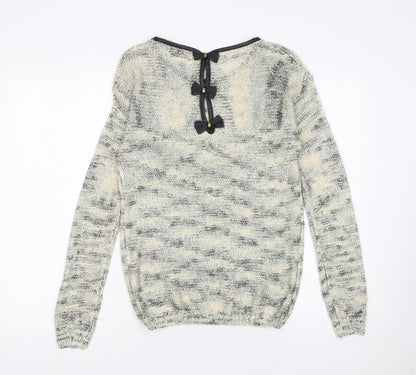 QUEEN'S Women's Grey Open-Knit Bow Back Pullover Jumper Size S